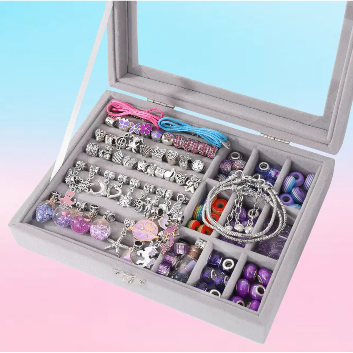 GENERICO - SET PARA ARMAR PULSERAS Y COLLARES DE 110 PIEZAS MORADO