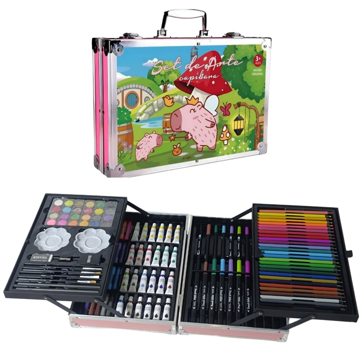 GENERICO - Set de Arte Maleta de Aluminio 132 Piezas touch y dual