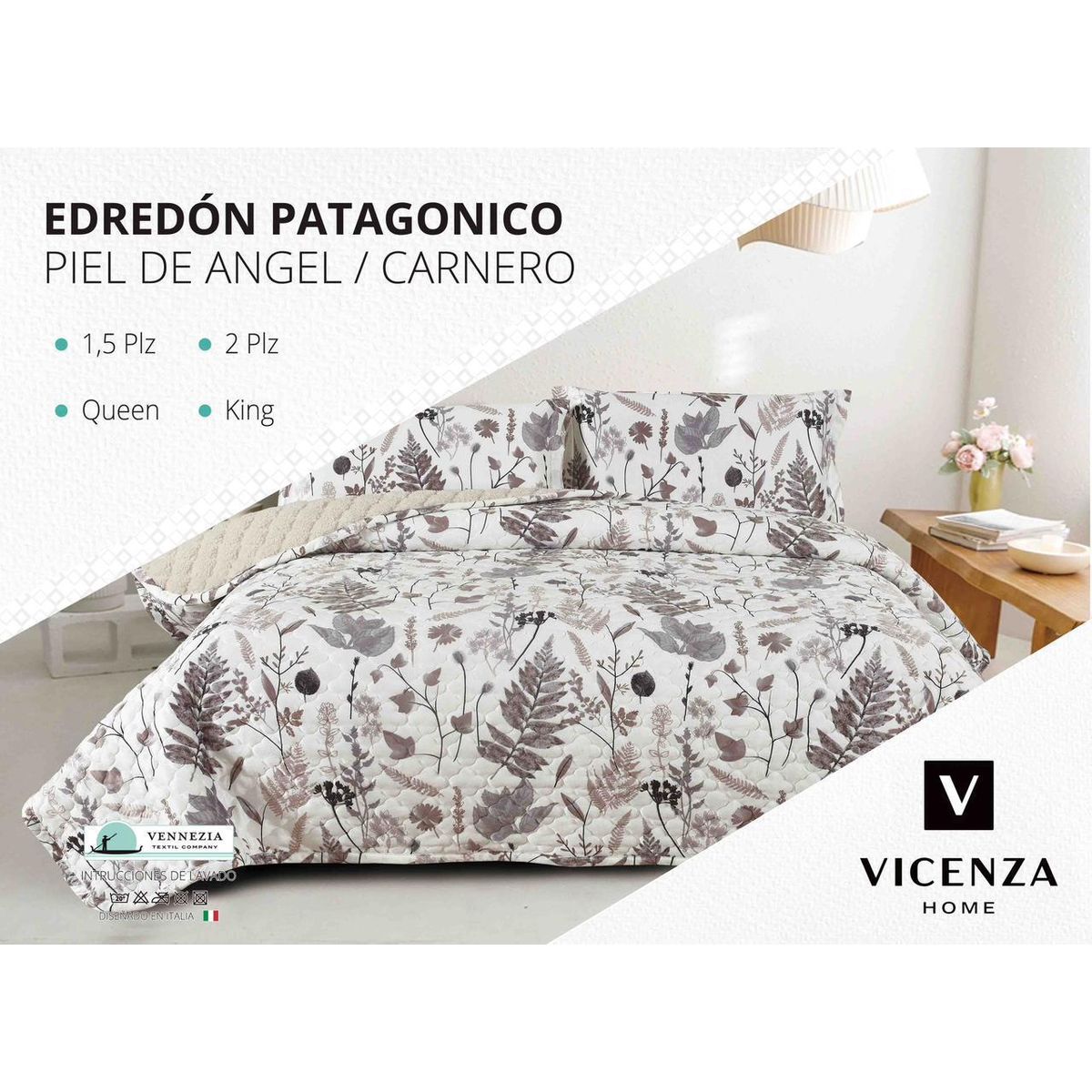 VENEZIA - Set De Cubrecama 2 Pz Piel de Ángel con Carnero + Sabanas + Fundas