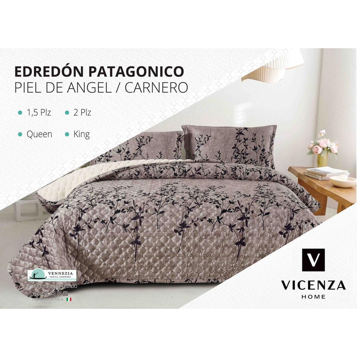 VENEZIA - Set De Cubrecama 2 Pz Piel de Ángel con Carnero + Sabanas + Fundas