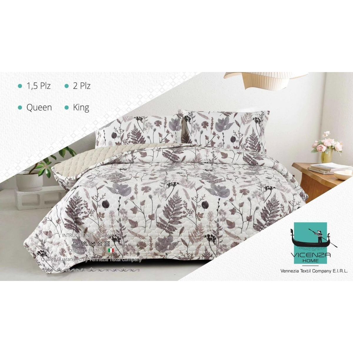 VENEZIA - Set De Cubrecama 2 Pz Tela con Carnero + Sabanas + Fundas