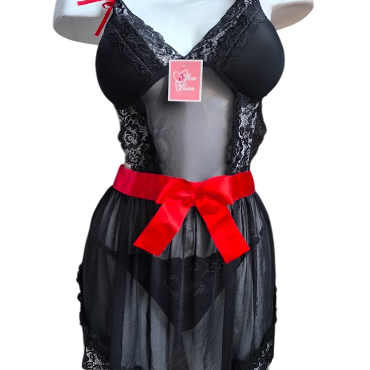 GENERICO - LENCERIA BABYDOLL DE ENCAJE NEGRO  PIJAMA SEXY