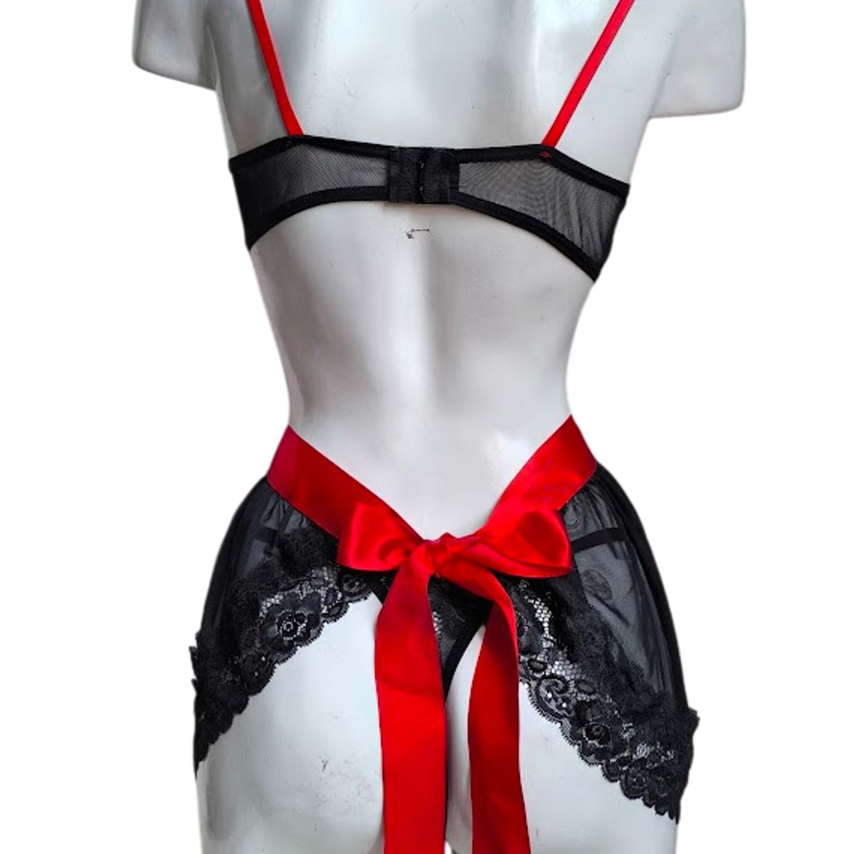 GENERICO - LENCERIA BABYDOLL DE ENCAJE NEGRO  PIJAMA SEXY