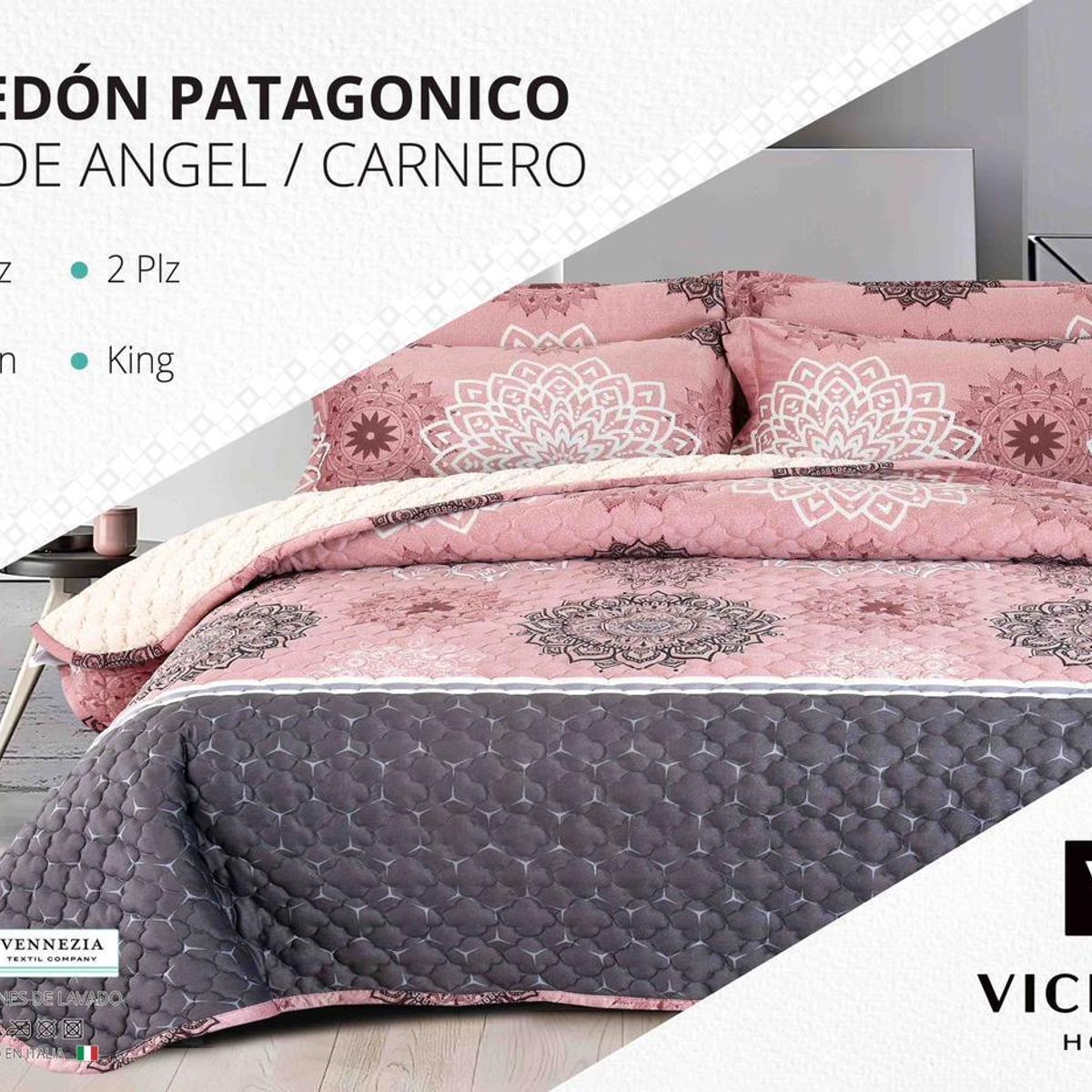 VENEZIA - Set De Cubrecama 2 Pz Piel de Ángel con Carnero + Sabanas + Fundas