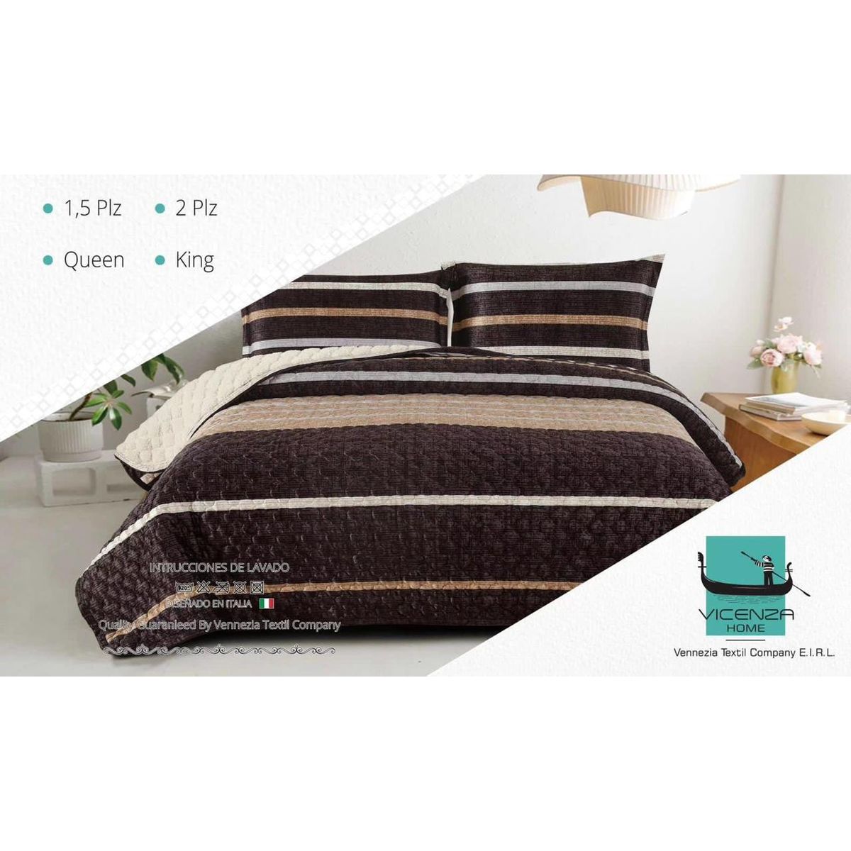 VENEZIA - Set De Cubrecama 2 Pz Tela con Carnero + Sabanas + Fundas