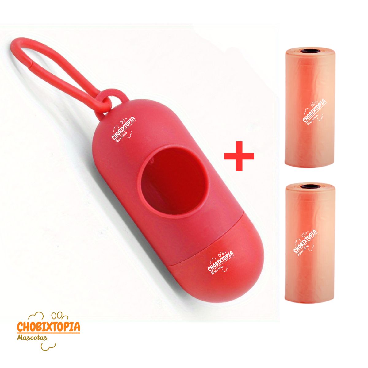 GENERICO - CAPSULA PORTA BOLSAS PARA DESECHOS ROJO - CON 1 REPUESTO