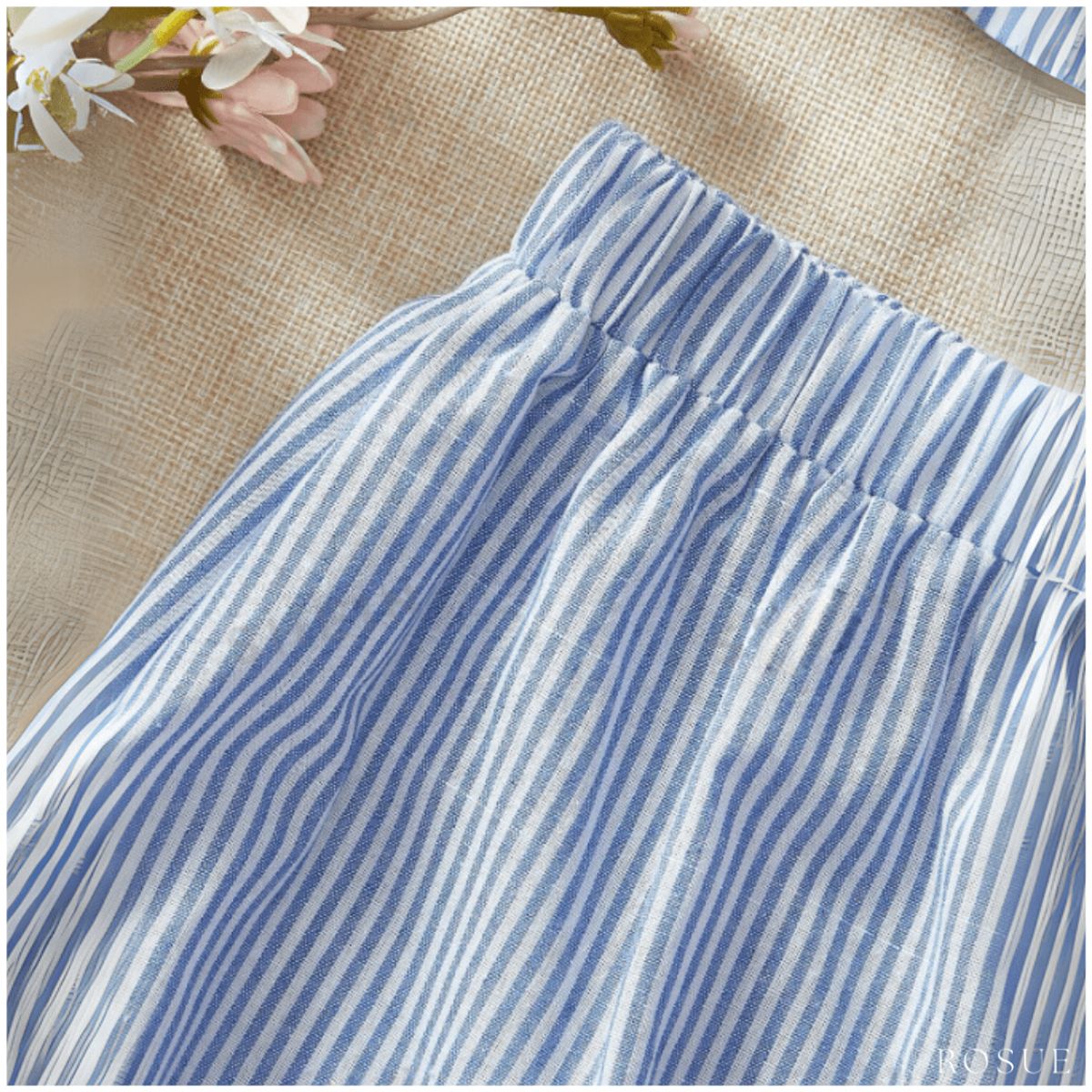 ROSUE - Conjunto playero Rayas casual 2 piezas Lino