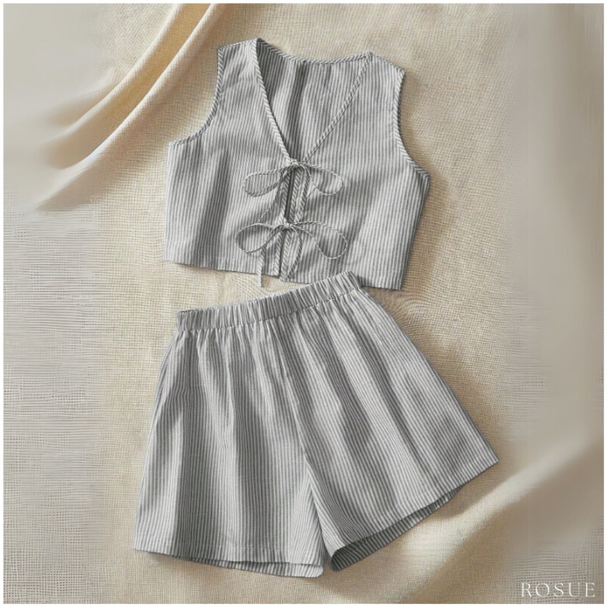 ROSUE - Conjunto short y blusa crop top Rayas 2 piezas