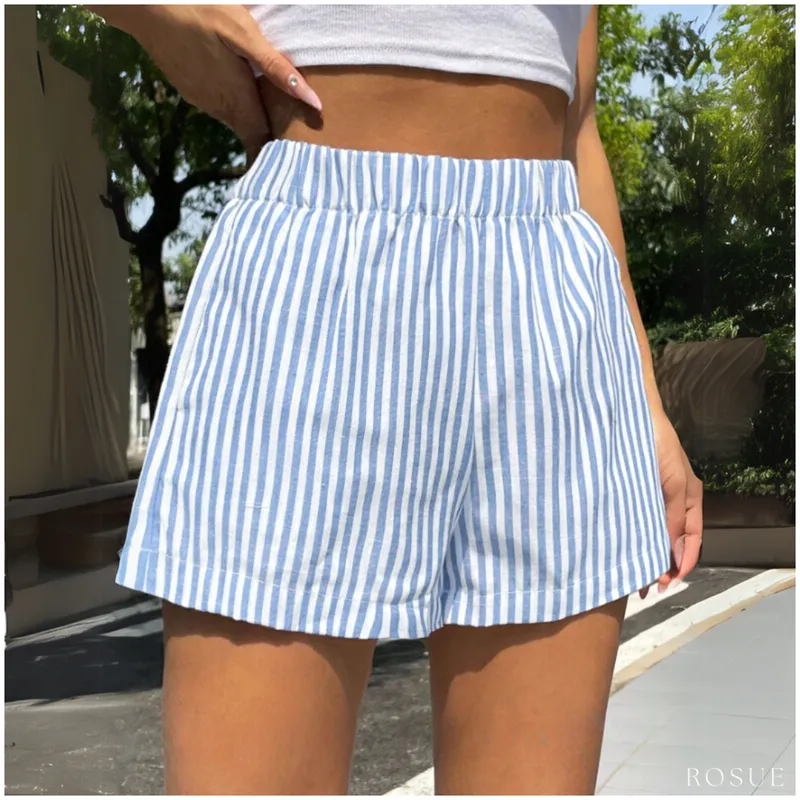 ROSUE - Short casual Lino Rayas con bolsillos