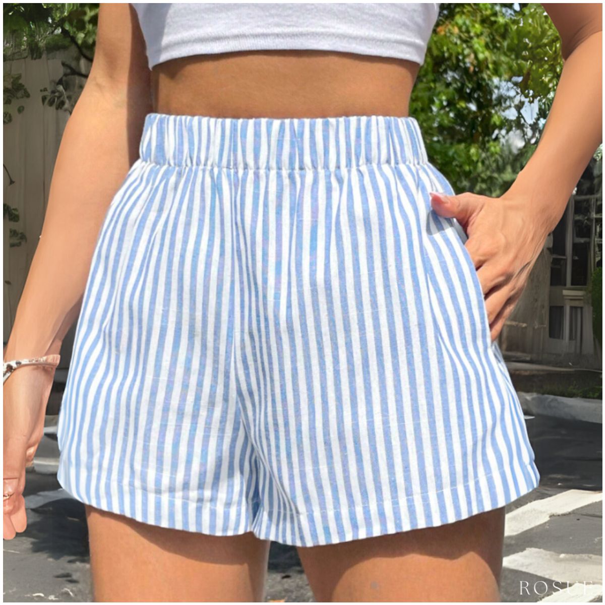 ROSUE - Short verano Lino Rayas con bolsillos
