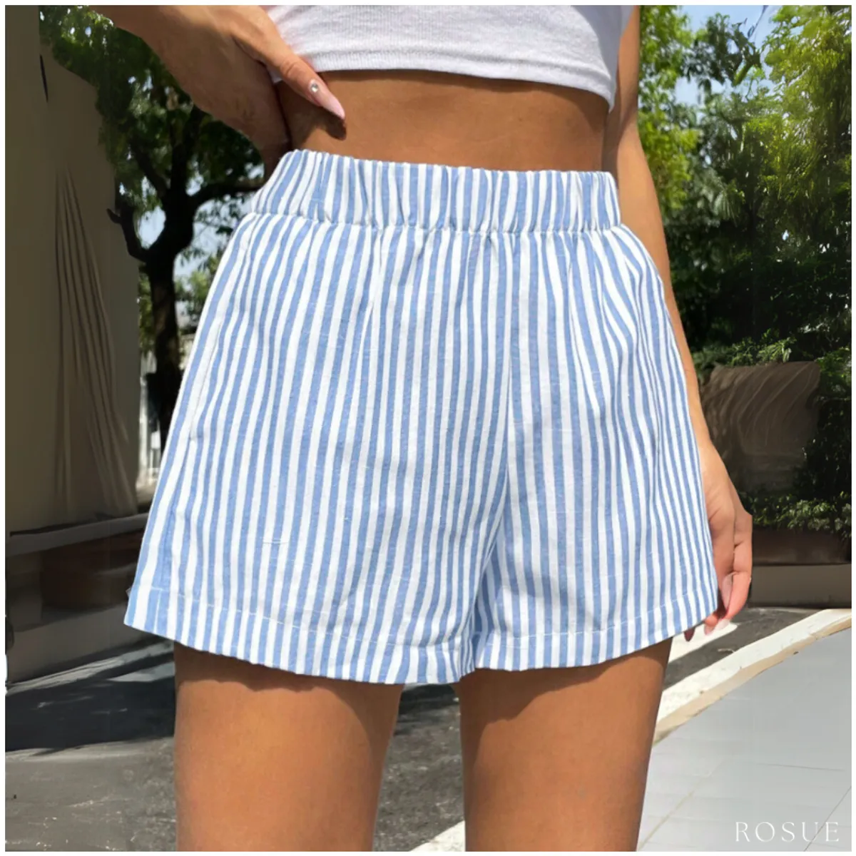 ROSUE - Short verano Lino Rayas con bolsillos