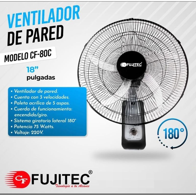 FUJITEC - Ventilador De Pared Fujitec 18"  75 Watts cf-80 Negro