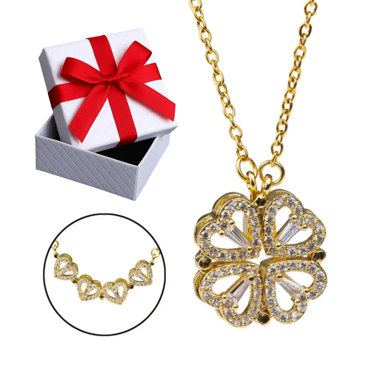 GENERICO - Collar Trébol Imantado Corazones Regalo Novia Mamá Acero