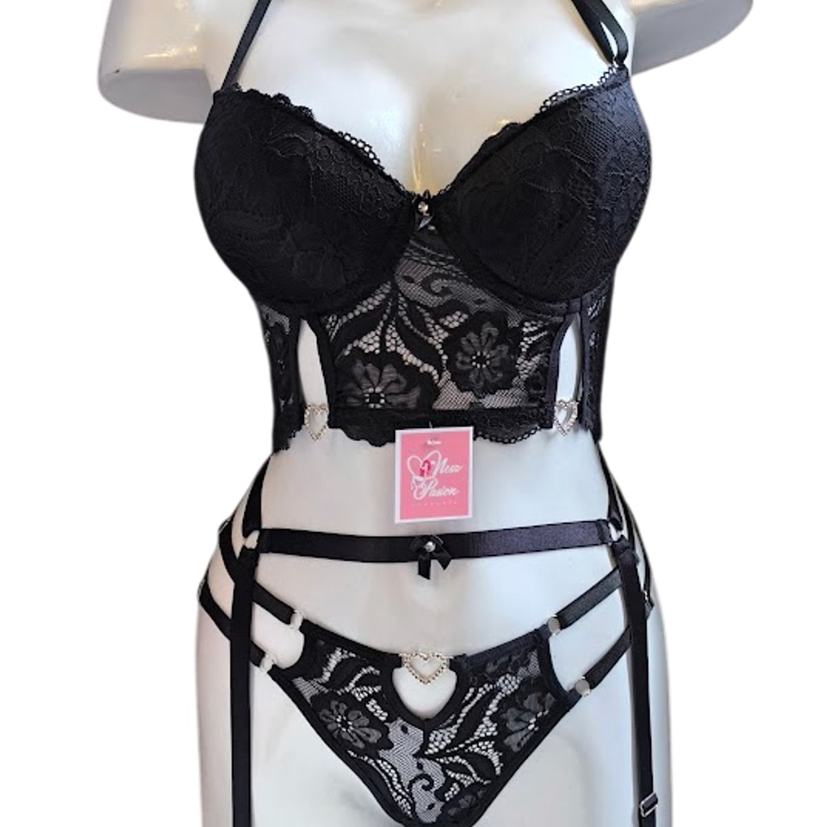 GENERICO - CORSET LENCERIA DE ENCAJE PORTALIGAS CON LIGUEROS