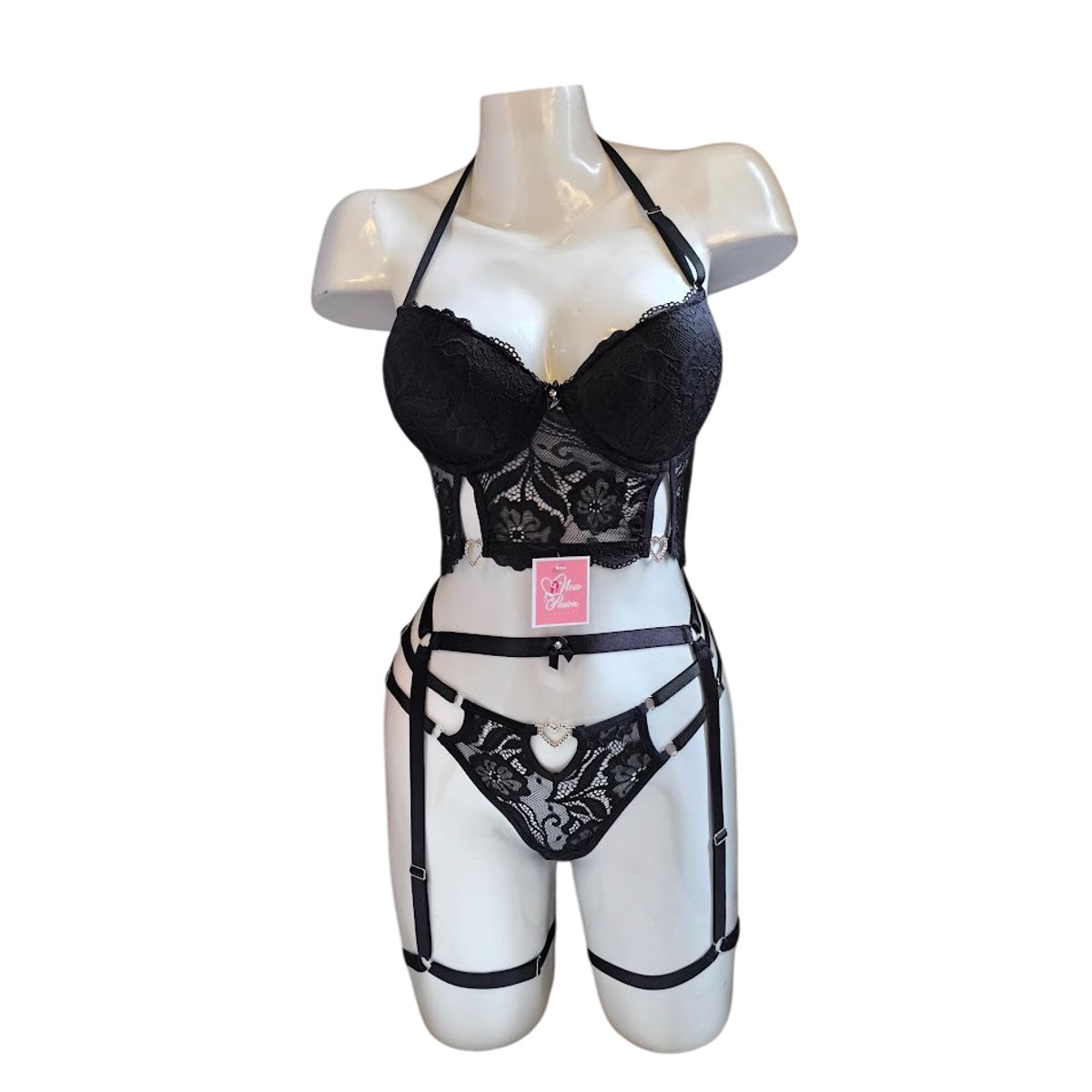 GENERICO - CORSET LENCERIA DE ENCAJE PORTALIGAS CON LIGUEROS