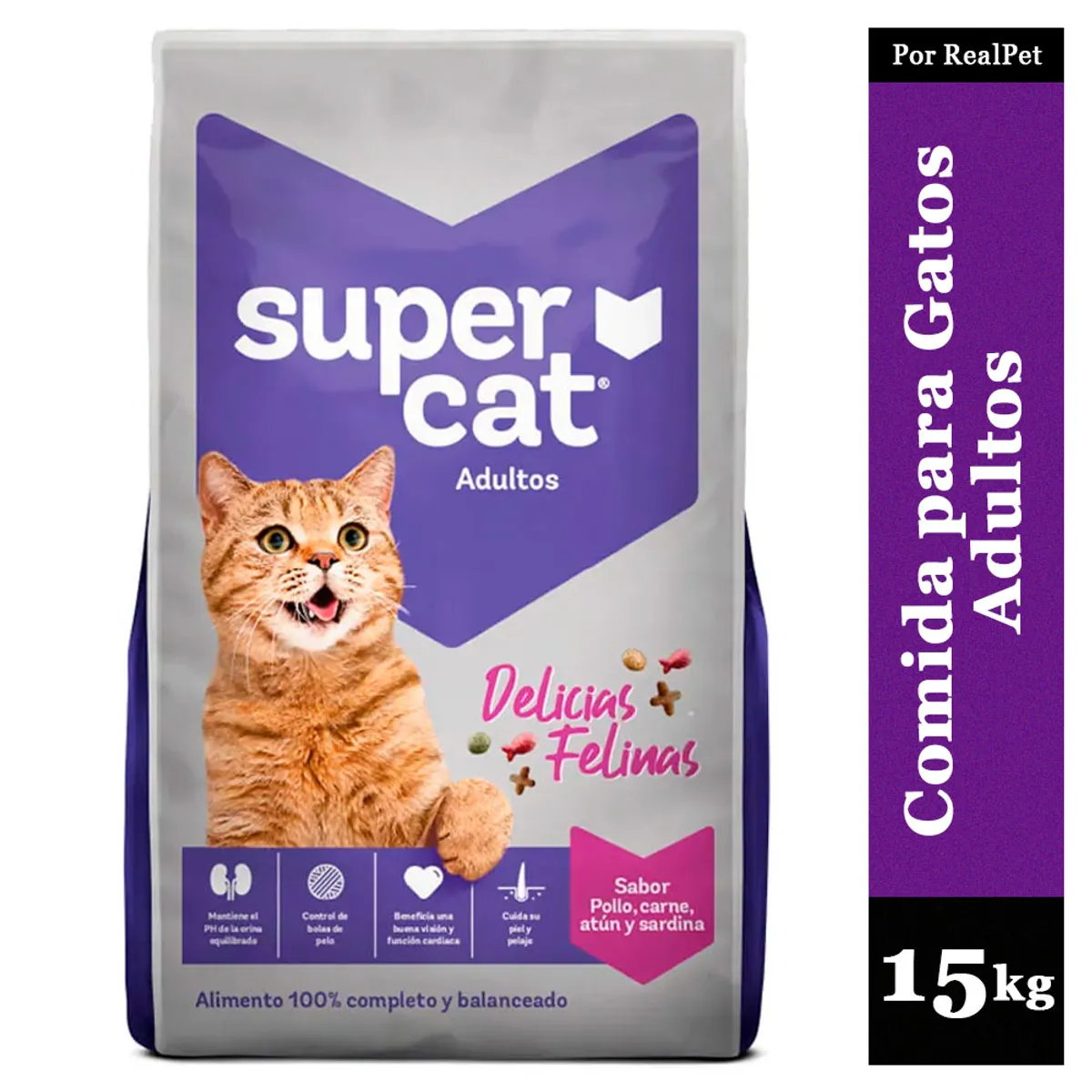 SUPER CAT - Comida para Gatos Supercat Pollo Carne Atún Sardina 15 kg