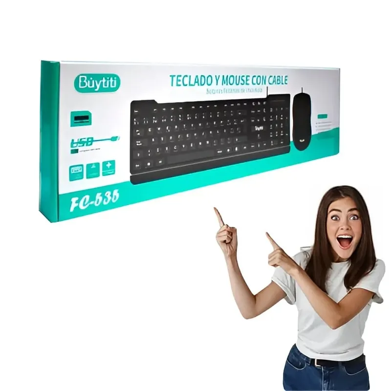 GENERICO - Teclado con Mouse Ergonómico Negro