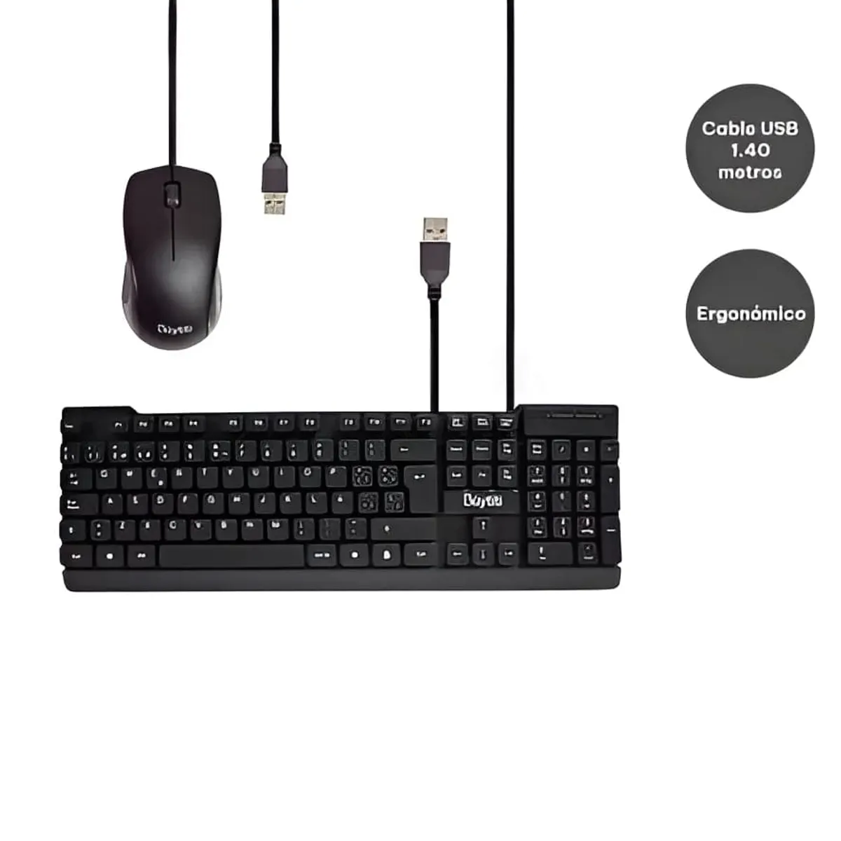 GENERICO - Teclado con Mouse Ergonómico Negro