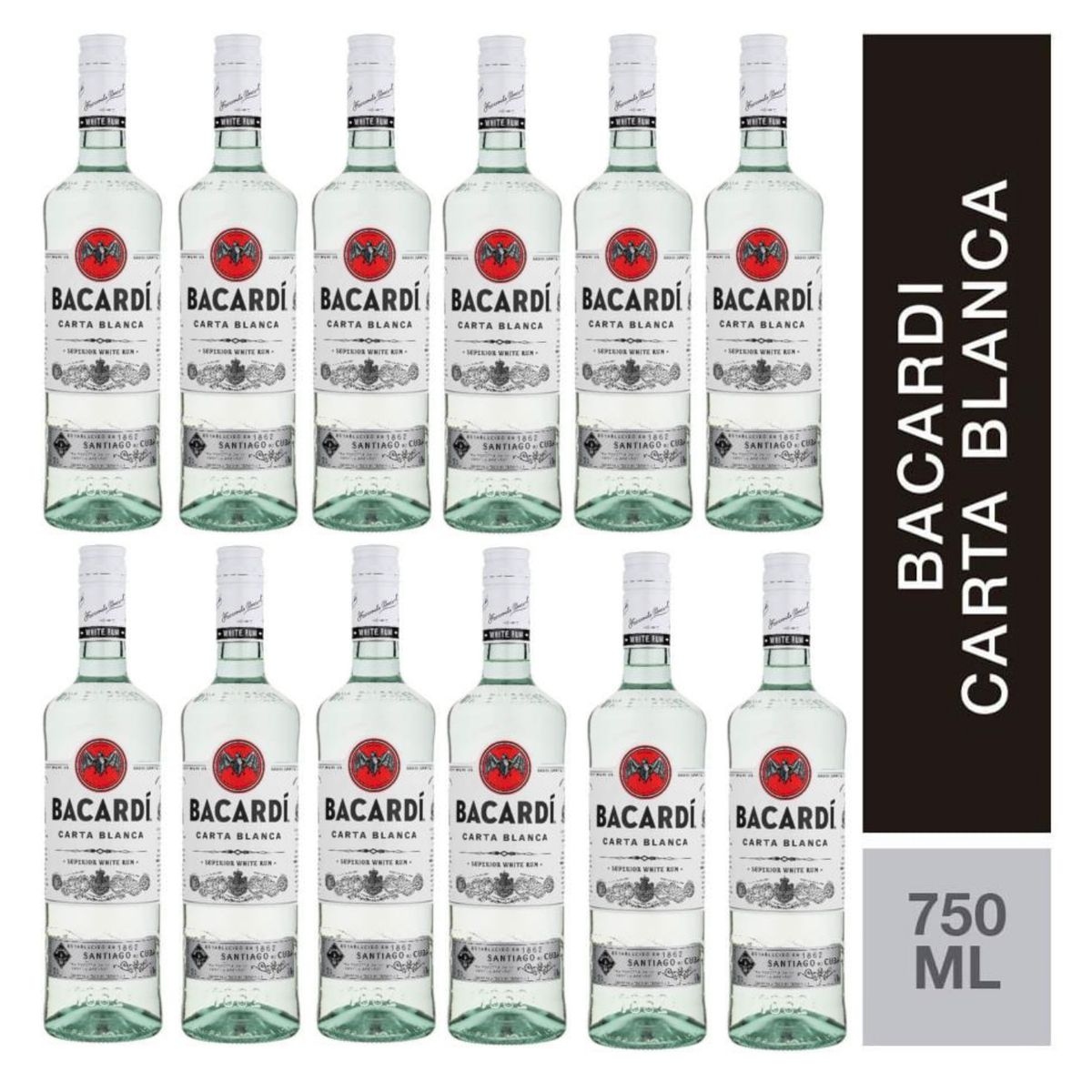 BACARDI - Ron Bacardí Carta Blanca 750ml - 12 UND