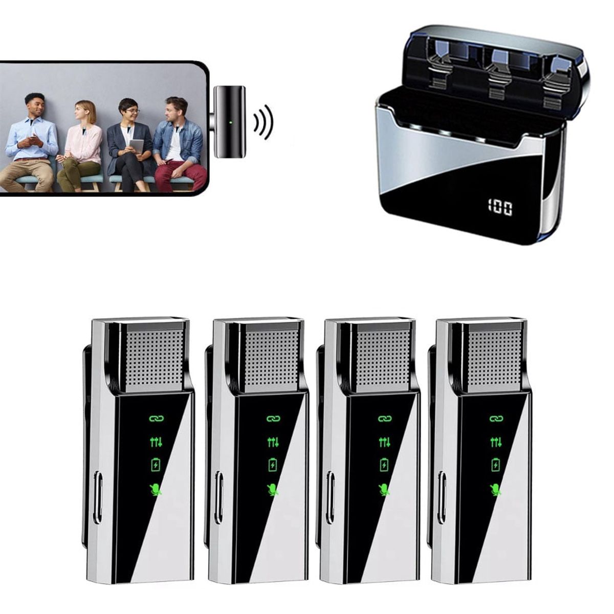 NANOTRON TECHNOLOGIES - Micrófonos inalámbricos 4 hablantes en 1 S16S Tipo C con base de carga