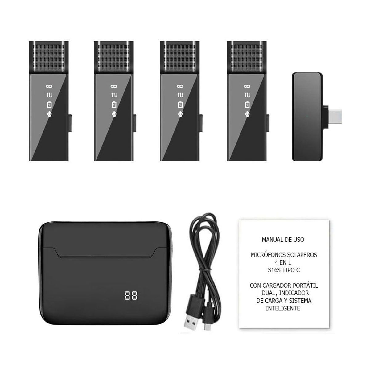 NANOTRON TECHNOLOGIES - Micrófonos inalámbricos 4 hablantes en 1 S16S Tipo C con base de carga