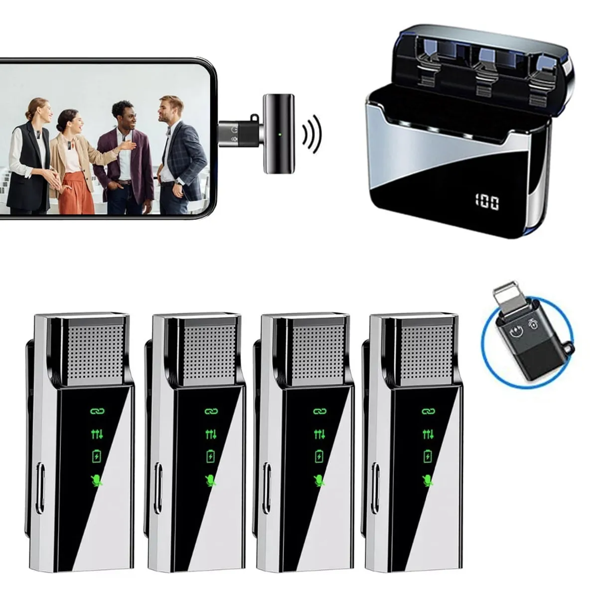 OEM - Micrófonos 4 hablantes S16S Tipo C con base de carga y adaptador IOS