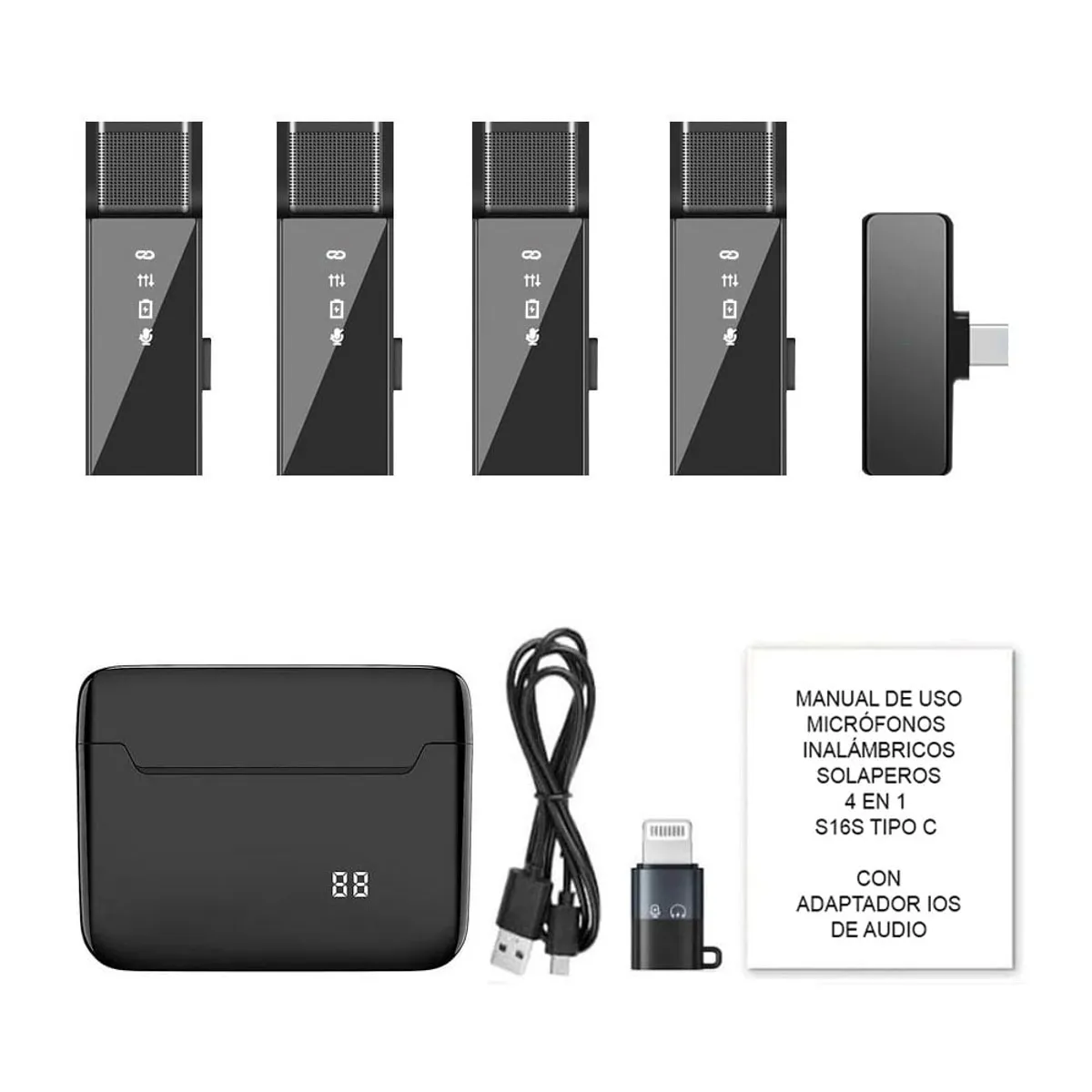 OEM - Micrófonos 4 hablantes S16S Tipo C con base de carga y adaptador IOS