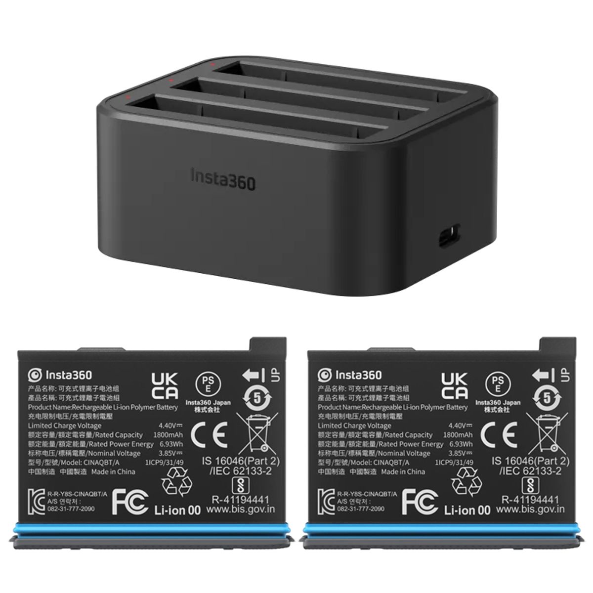 INSTA 360 - Adaptador de Carga Rápida con 2 baterías para Insta360 X3