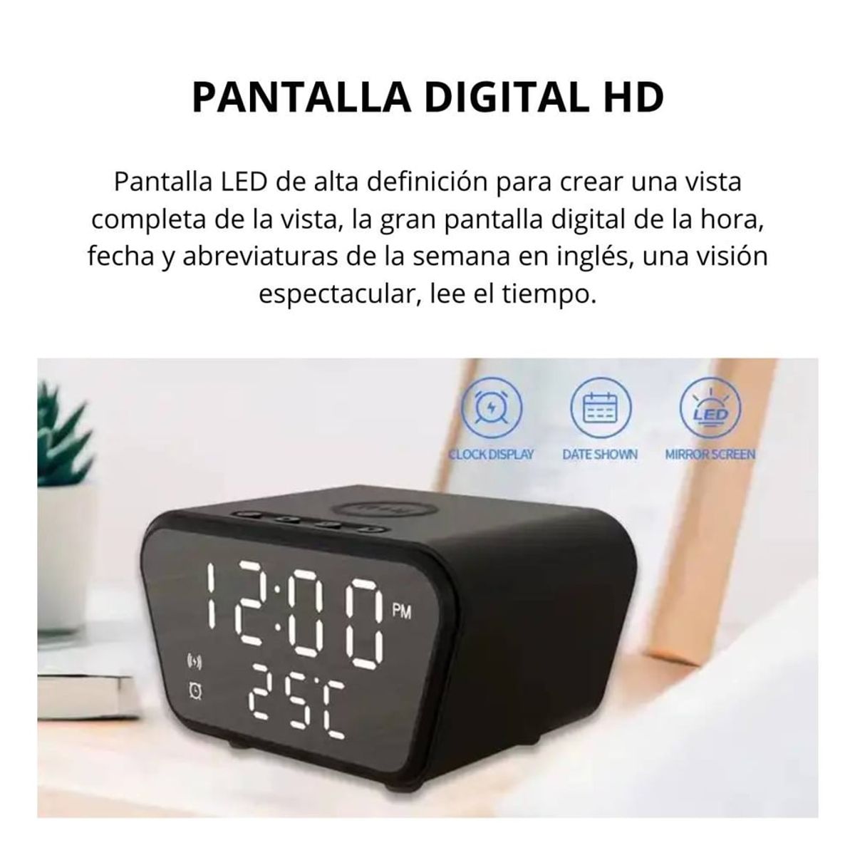 GENERICO - Cargador Inalámbrico con Pantalla Led Despertador Alarma 3 en 1