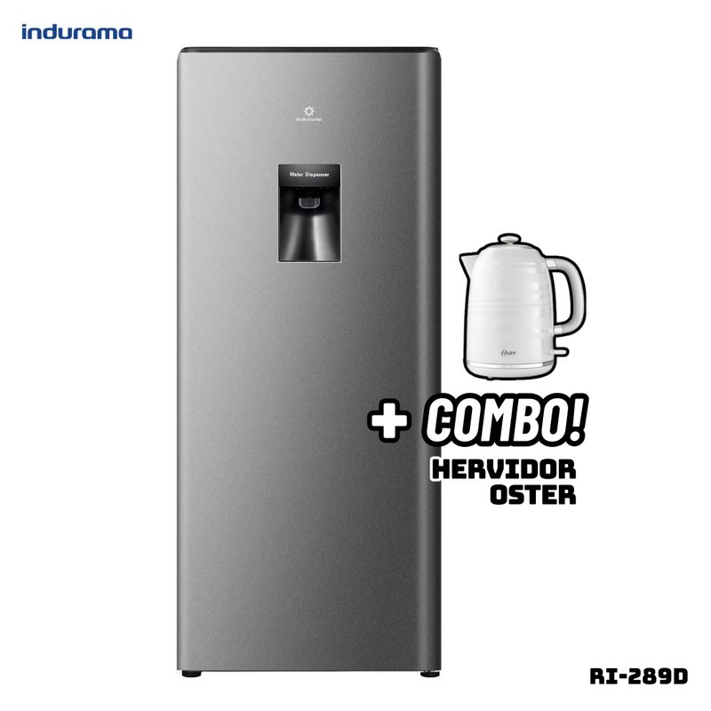 INDURAMA - REFRIGERADORA INDURAMA 177 L CON DISP DE AGUA PLATEADO - RI-289D + HERVIDOR OSTER BLANCO
