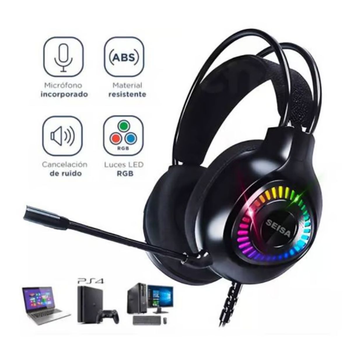 SEISA - Audifono con Microfono Gamer Luces RGB Smartphone Tablet PC
