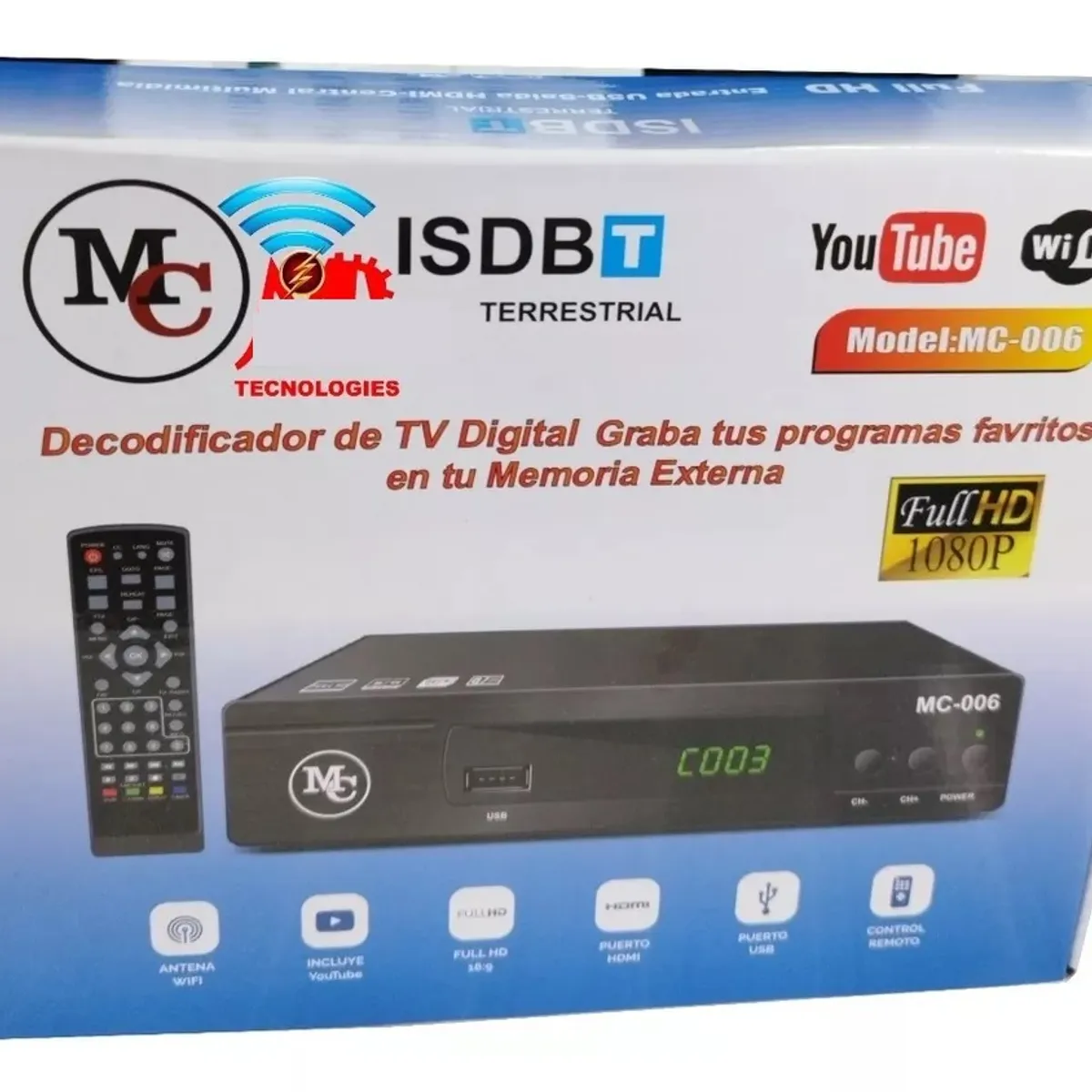 GENERICO - Decodificador Sintonizador Digital De Tv Full Hd + Antena Digital