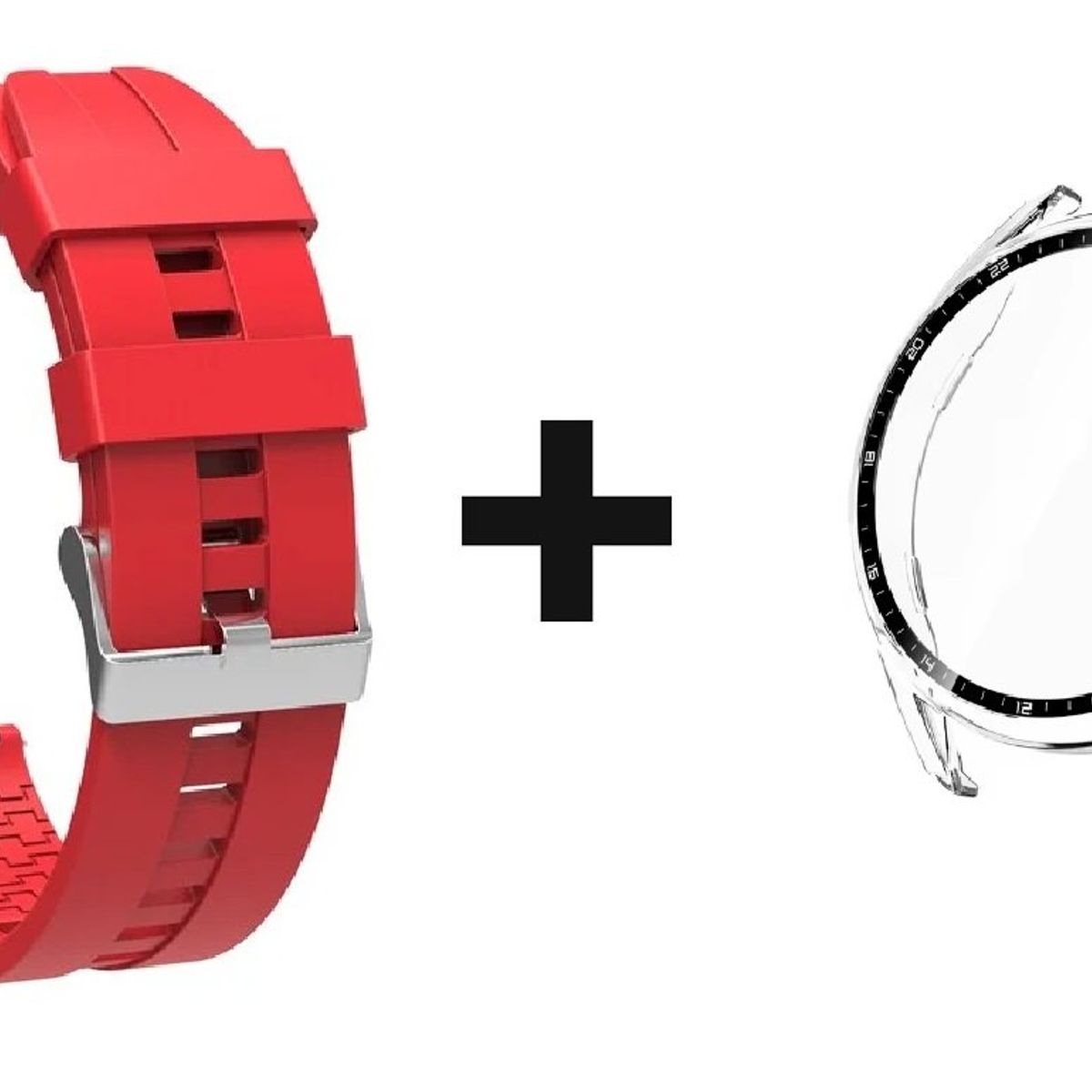 GENERICO - CORREA SILICON 22MM + BUMPER 46 MM PARA HUAWEI WATCH GT 2 PRO ROJO