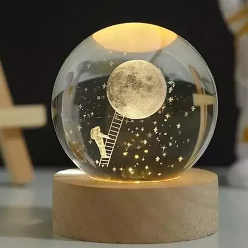 GENERICO - ESFERA DE CRISTAL LÁMPARA ADORNO ASTRONAUTA LUNA LUZ LED 3D