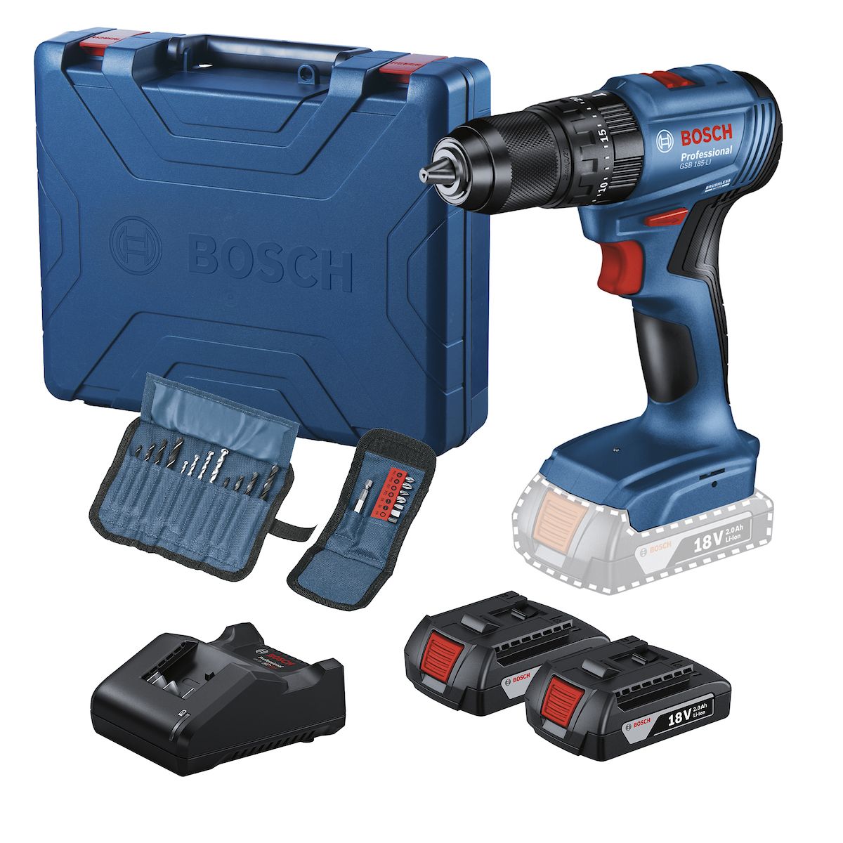 BOSCH - Taladro Percutor Brushless Bosch Gsb 185 Li + 2 Baterías + 23 Acc.