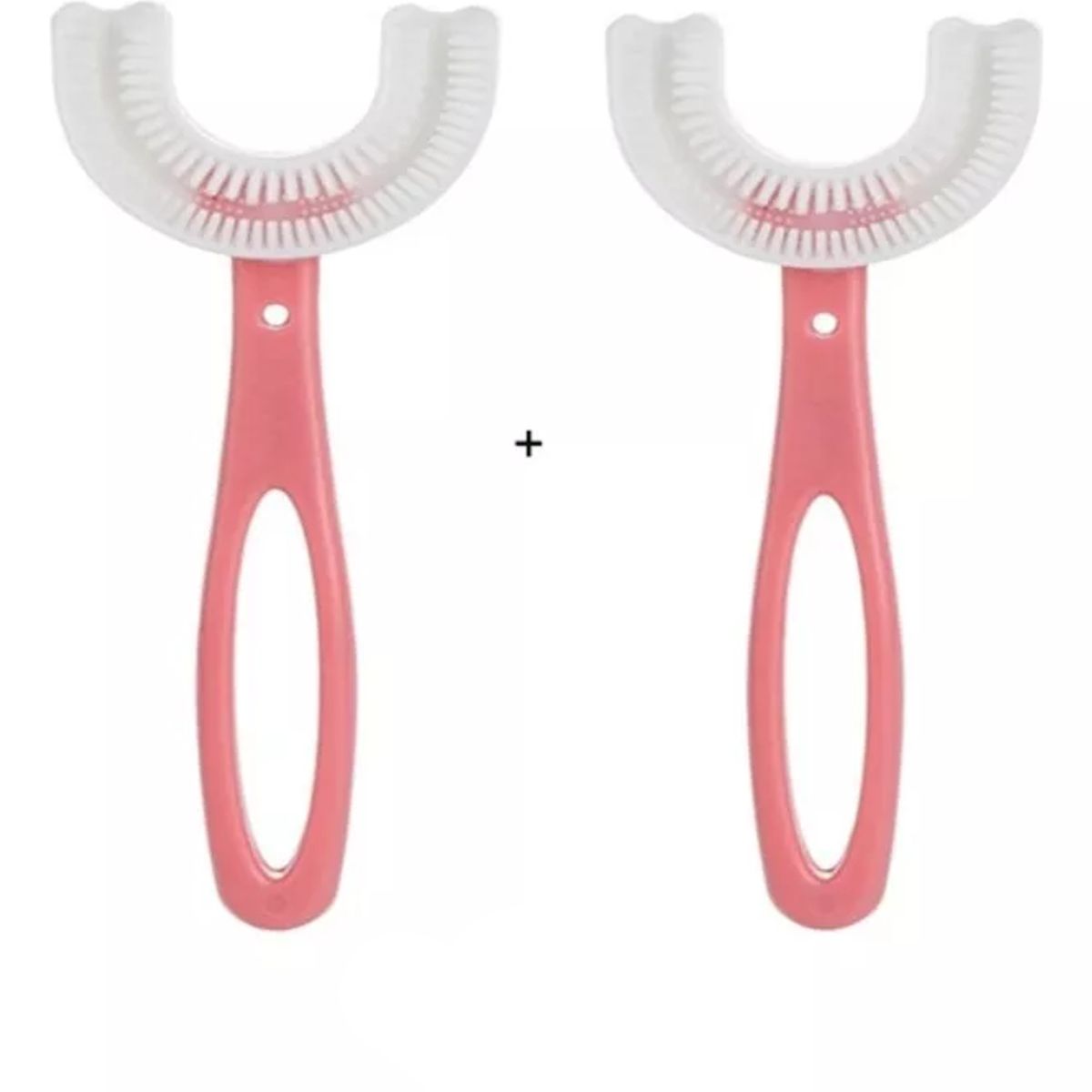 GENERICO - 2 CEPILLOS PARA NIÑOS EN FORMA DE U 360° 6-12 AÑOS ROSADO