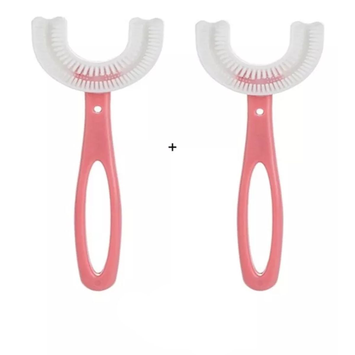 GENERICO - 2 CEPILLOS PARA NIÑOS EN FORMA DE U 360° 6-12 AÑOS ROSADO