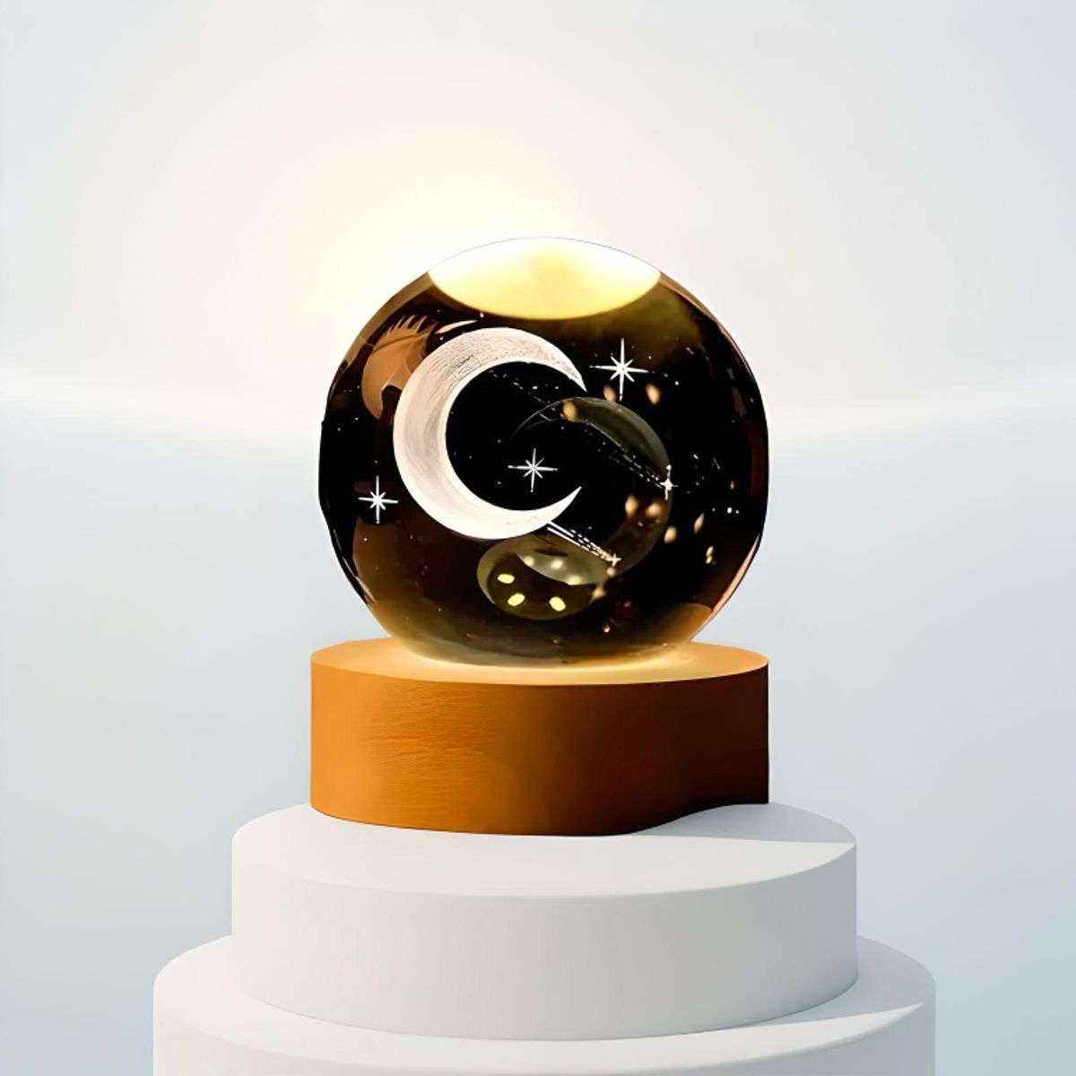 GENERICO - ESFERA DE CRISTAL LÁMPARA ADORNO MEDIA LUNA LUZ LED 3D