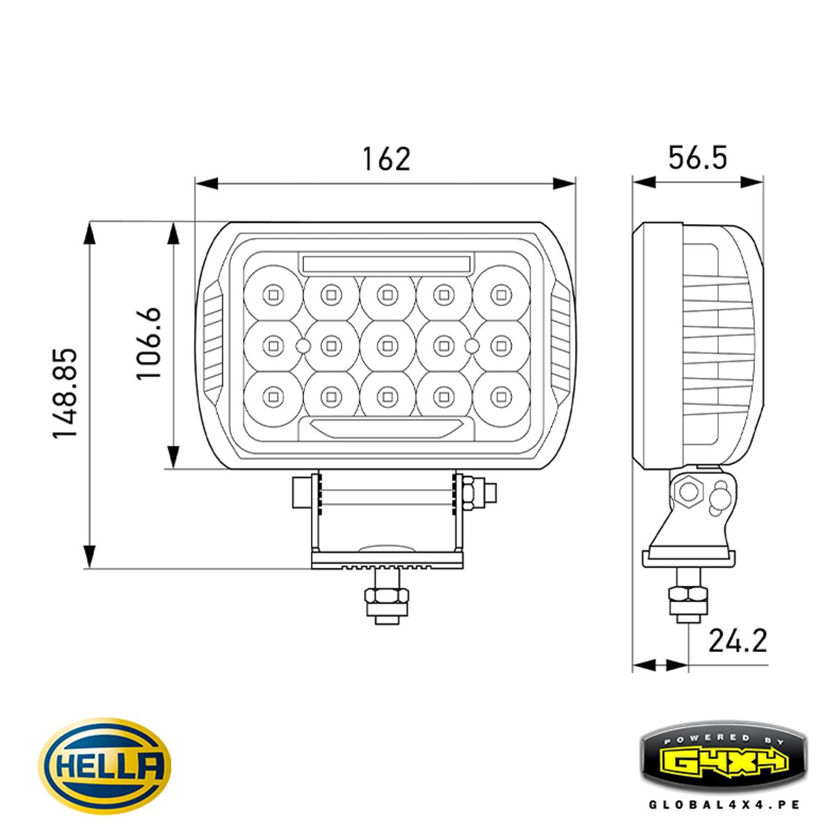 HELLA - Faro Led Rectangular Hella 64′ 70w 3000lm Luz Blanca