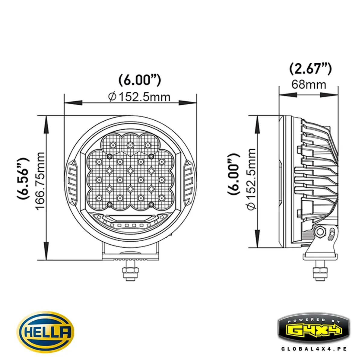 HELLA - Faro Led Redondo Hella 6′ 23w 2100lm Luz Blanca