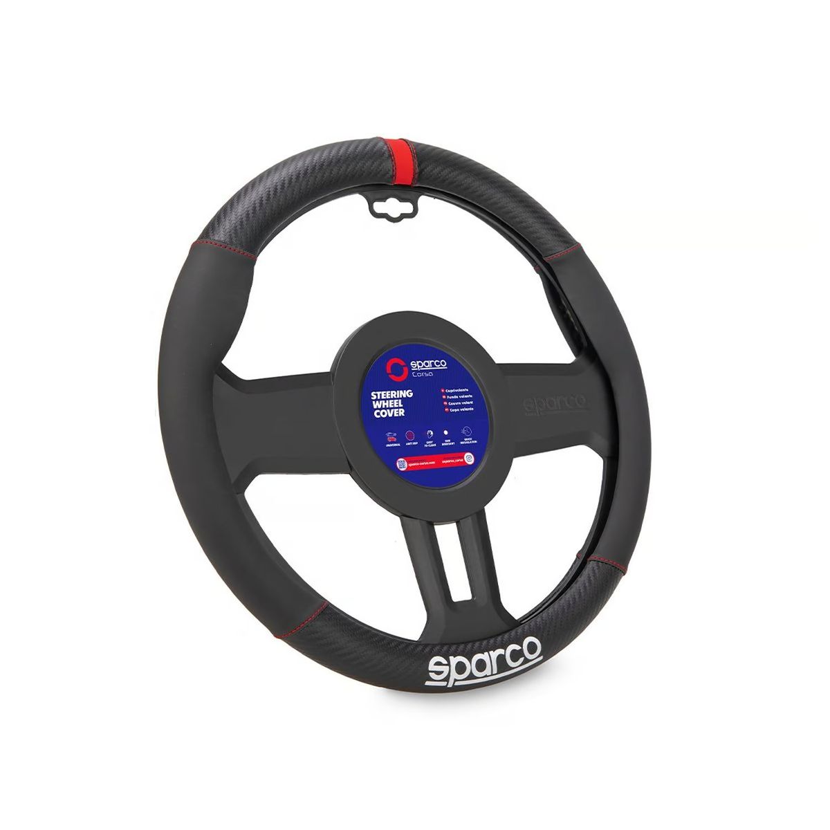 SPARCO - Funda Cubre Volante Sparco detalles rojos fibra de carbono