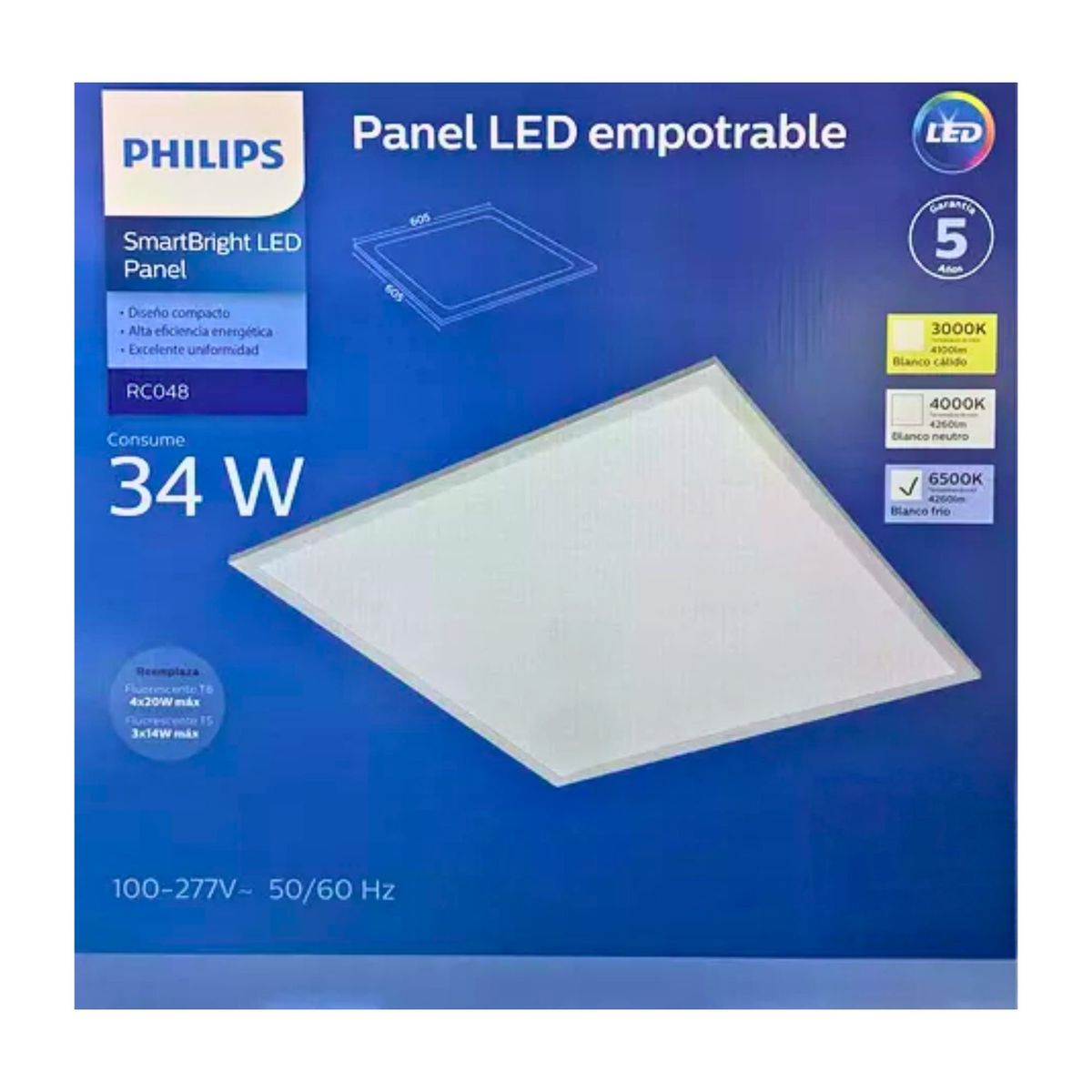 PHILIPS - PANEL LED 60x60 CUADRADO LUZ BLANCA 34W PHILIPS