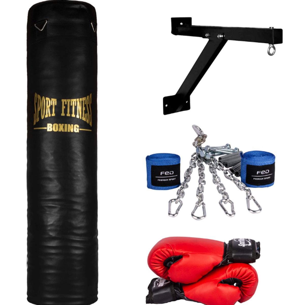 URBAN FIT - SACO D BOX LLENO 1.50 M + GUANTES + VENDAS +SOPORT + CADENAS