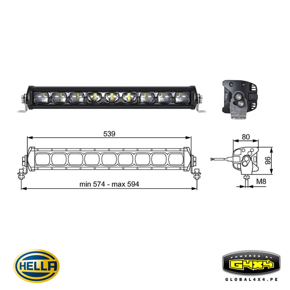 HELLA - Barra Led 1 Fila Hella 21′ 66w 3500lm Luz Blanca