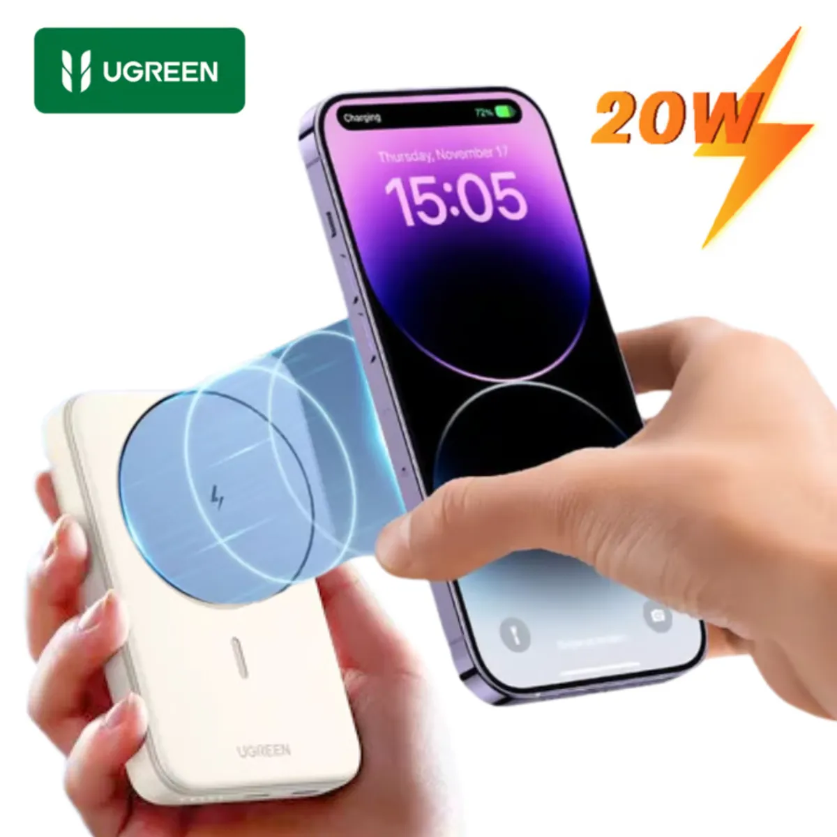 UGREEN - Power Bank Ugreen Inalámbrico Magnético 10000mah Carga Rapida 20w