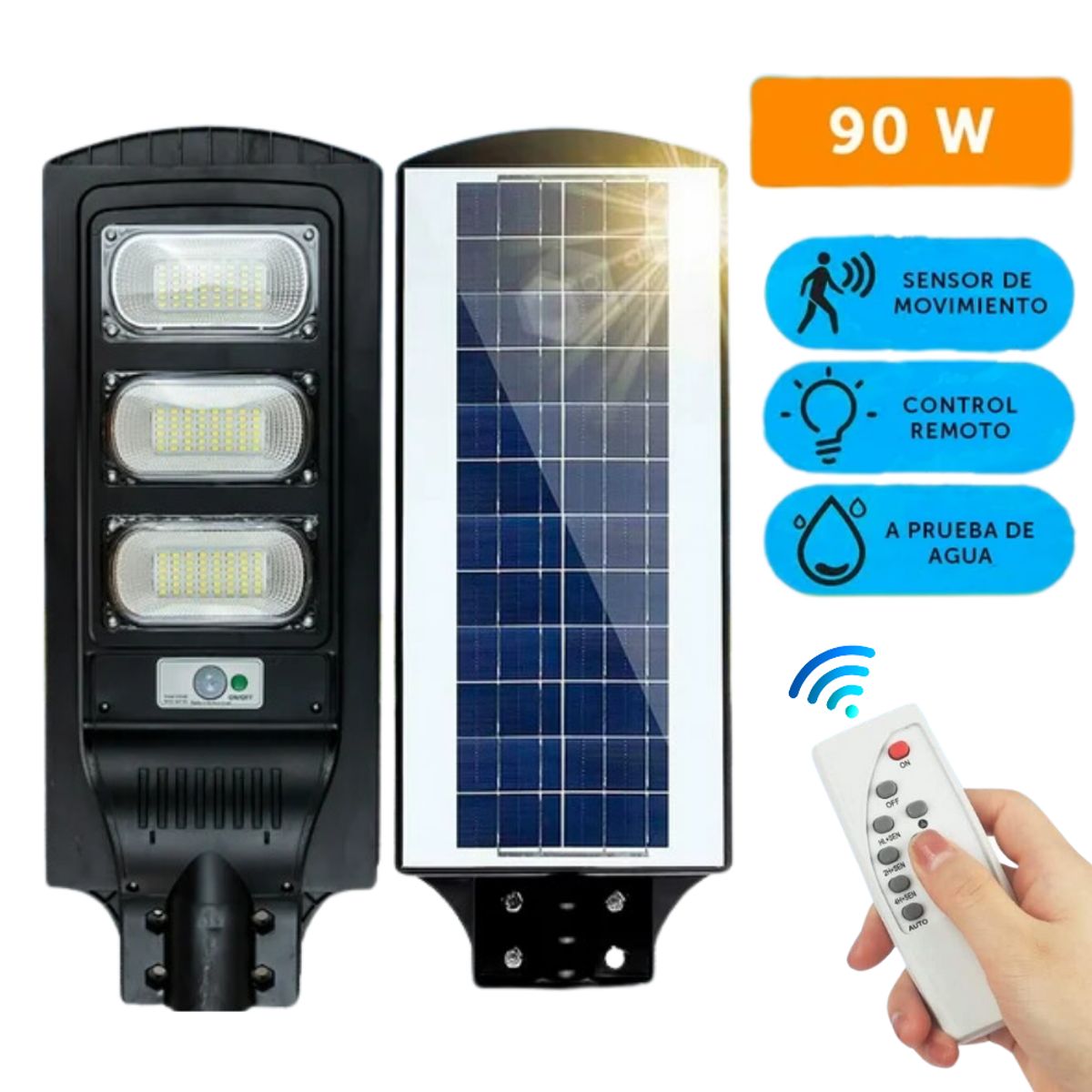 SEISA - Farola Con Panel Solar IP65 Sensor Movimiento Lampara Luz Led 90w