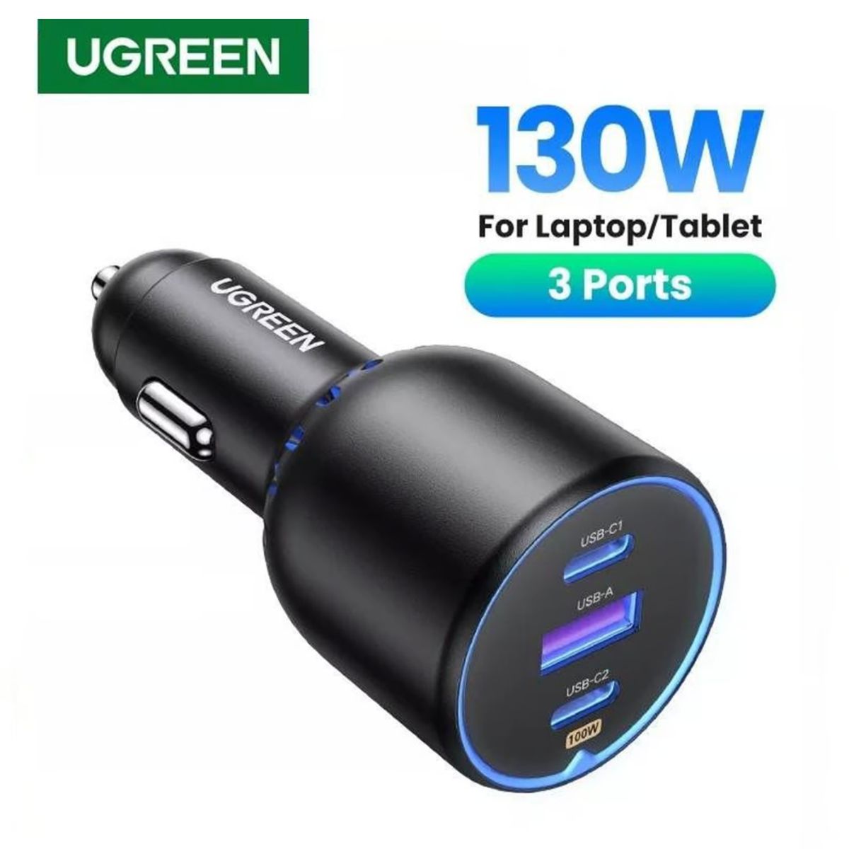 UGREEN - Cargador De Coche Ugreen 130w 3 Puertos Para Encendedor Carga Rapida