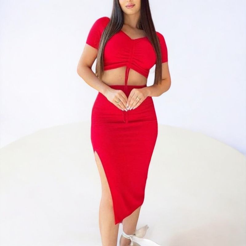 GENERICO - Vestido Rip Casual Relieve Tcl-18 Color Rojo