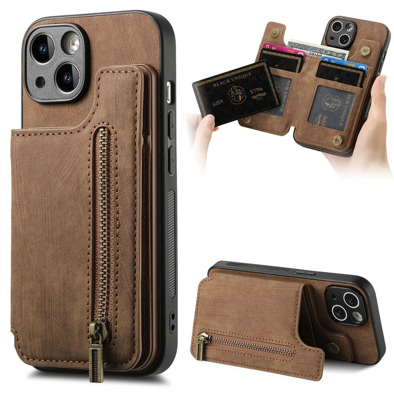 OEM - Funda Billetera para IPhone 15 Pro Tarjetero Cuero Genuino