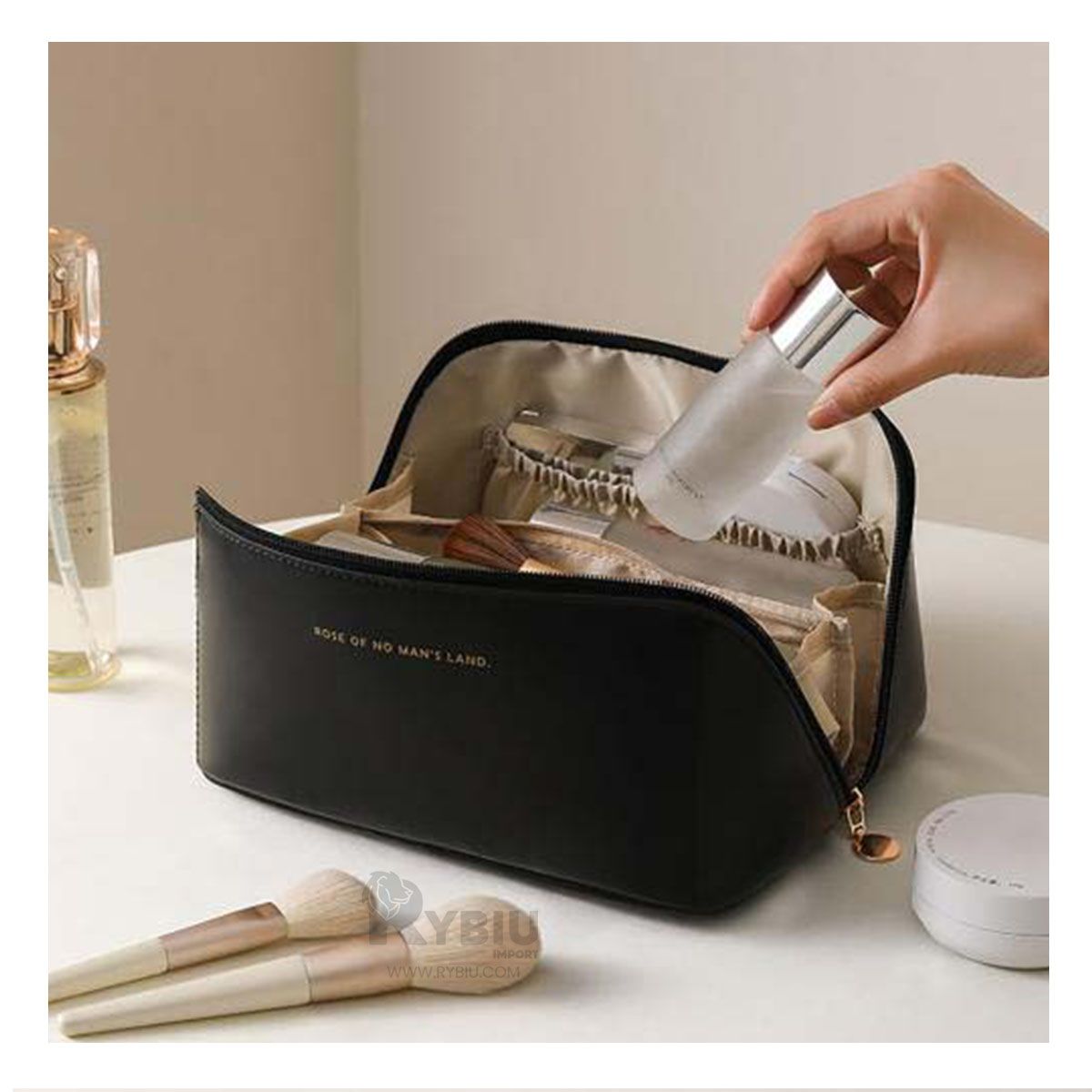 RYBIU IMPORT - Cosmetiquero Compacto de Estilo en Negro Y+Regalo Stickers